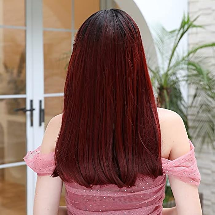 DILLARDS Zuro Ombre Wig With Bangs Straight Hair Red Wigs For Women Hot Pink Dark Brown Black Blonde Cosplay Colorful Wigs For Girls Soft Cute Costume Wigs Long Synthetic Hair Replacement Wigs (Ombre) - Image 5